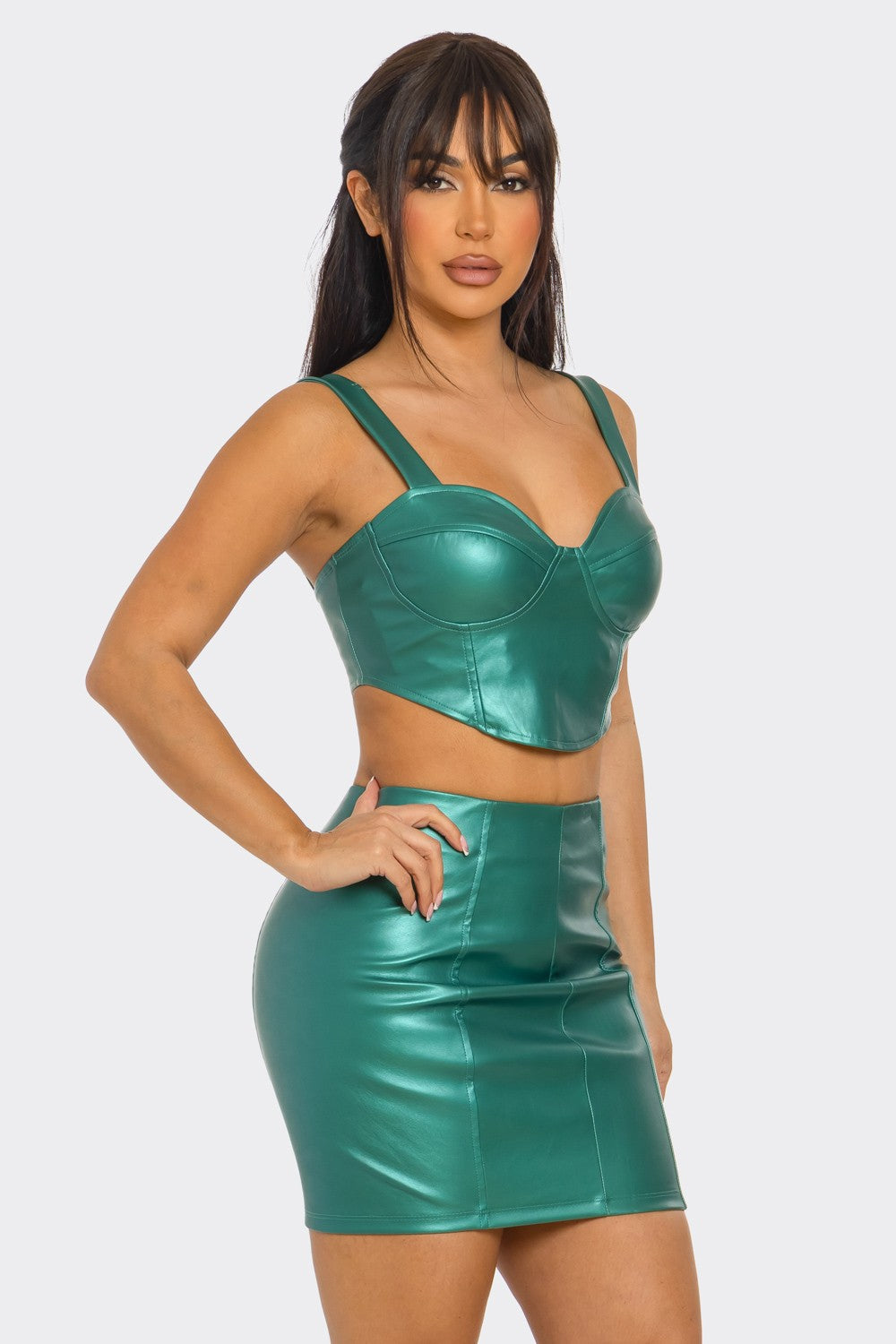 Metallic Crop Top and Skirt Set