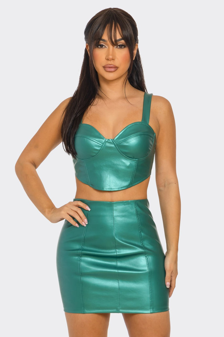 Metallic Crop Top and Skirt Set
