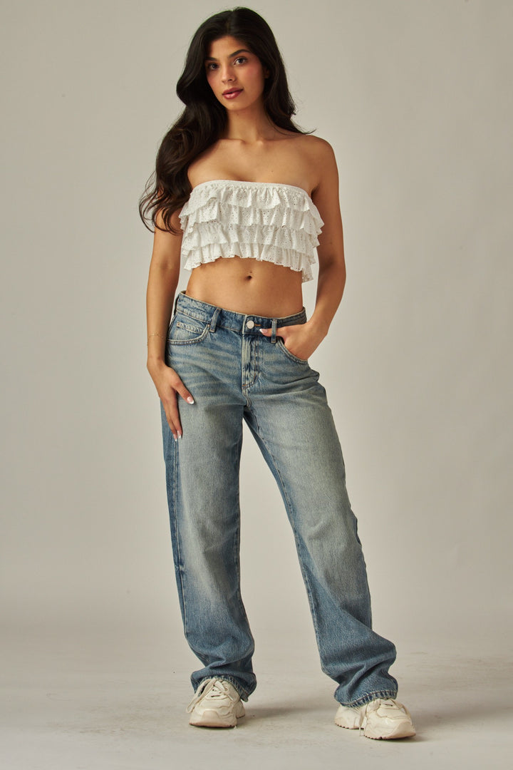 Layered Ruffles Eyelet Bandeau Top