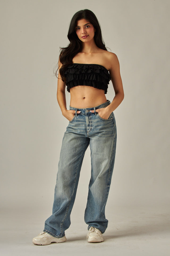 Layered Ruffles Eyelet Bandeau Top
