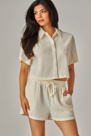 Crinkled Plisse Linen Shirt & Shorts
