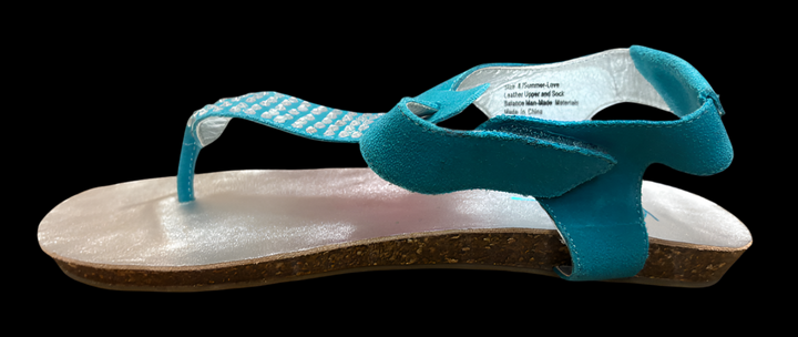 Rhinestone Studs Blue Leather Suede Thong Flat Sandals