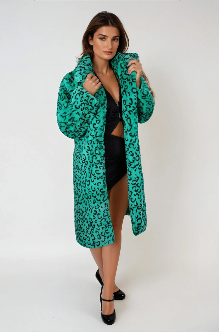 Faux Fur Leopard Print Mid-Length Coat