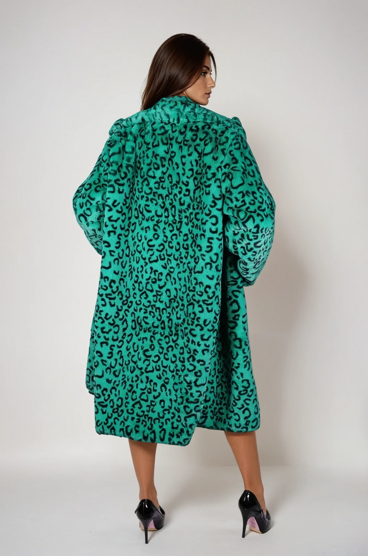 Faux Fur Leopard Print Mid-Length Coat