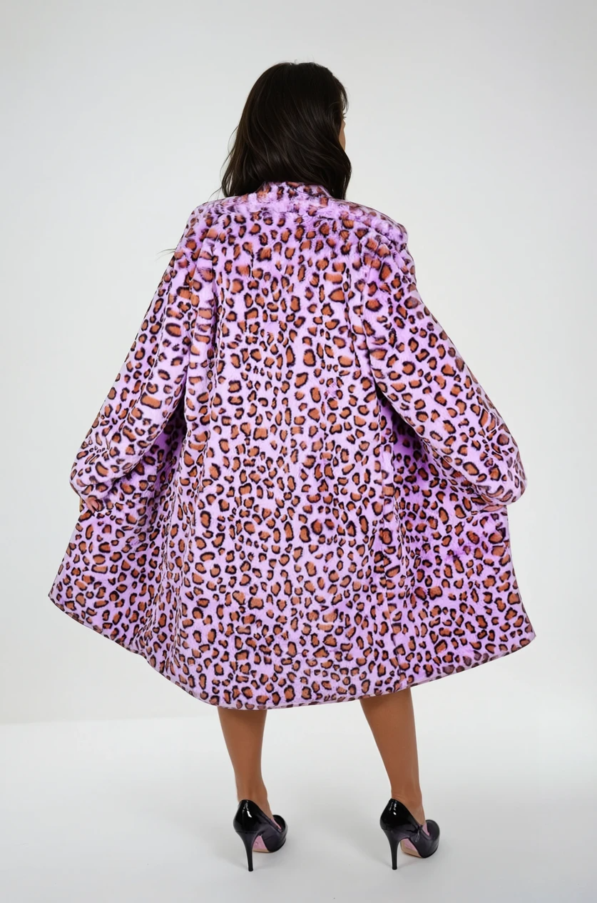 Faux Fur Leopard Print Mid-Length Coat