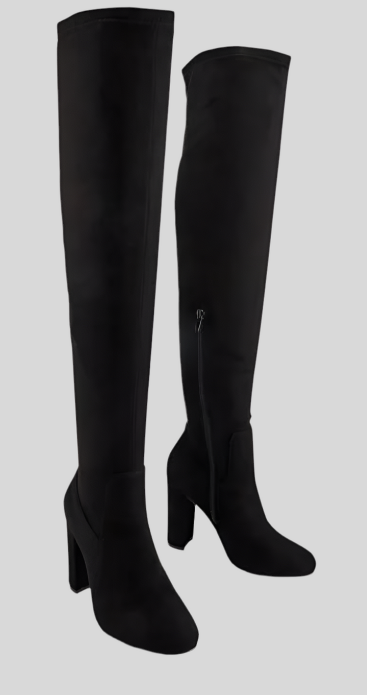 Suede Over the Knee Boots with Tie Detail and Heels