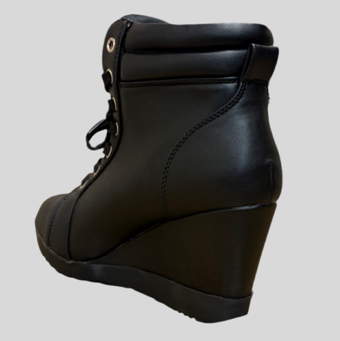 Sporty Leatherette Lace-up High Top Wedge Bootie Shoes