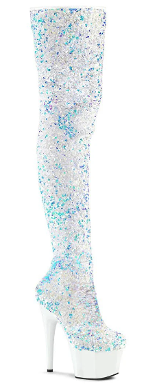 Pleaser Sequin Thigh High Platform Boots with Heels