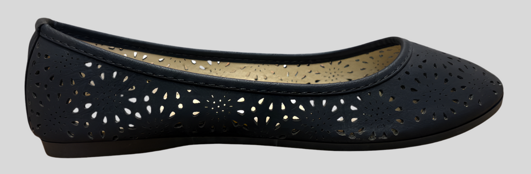 Perforated Black Leather Ballet Flats