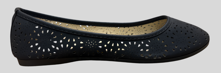 Perforated Black Leather Ballet Flats