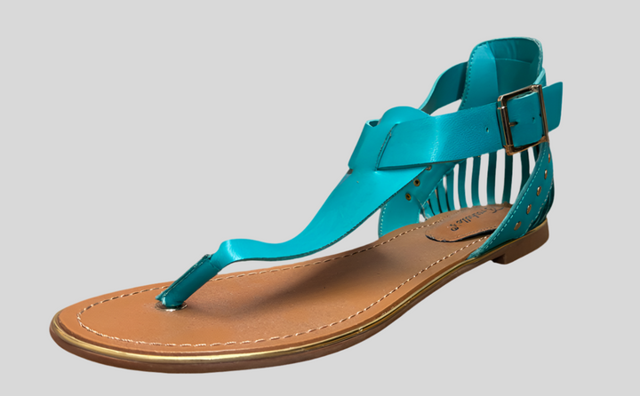 Leatherette Thong Ankle Cuff Strappy Caged Flat Sandals