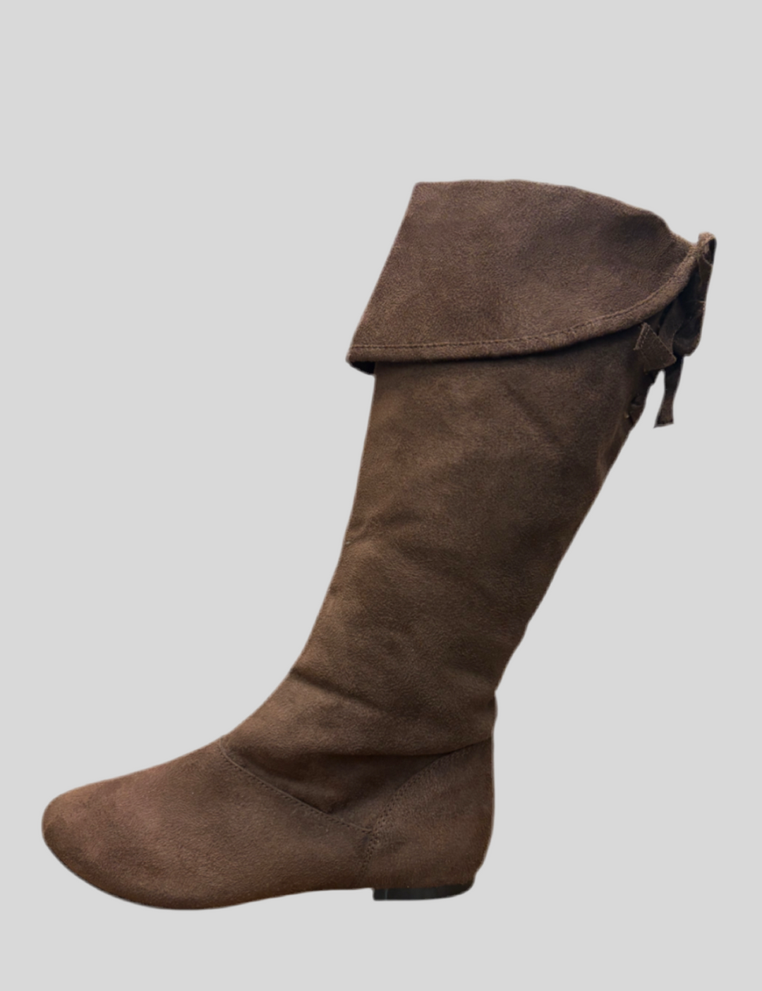 Brown Fold Over Full Calf High Faux Suede Boots
