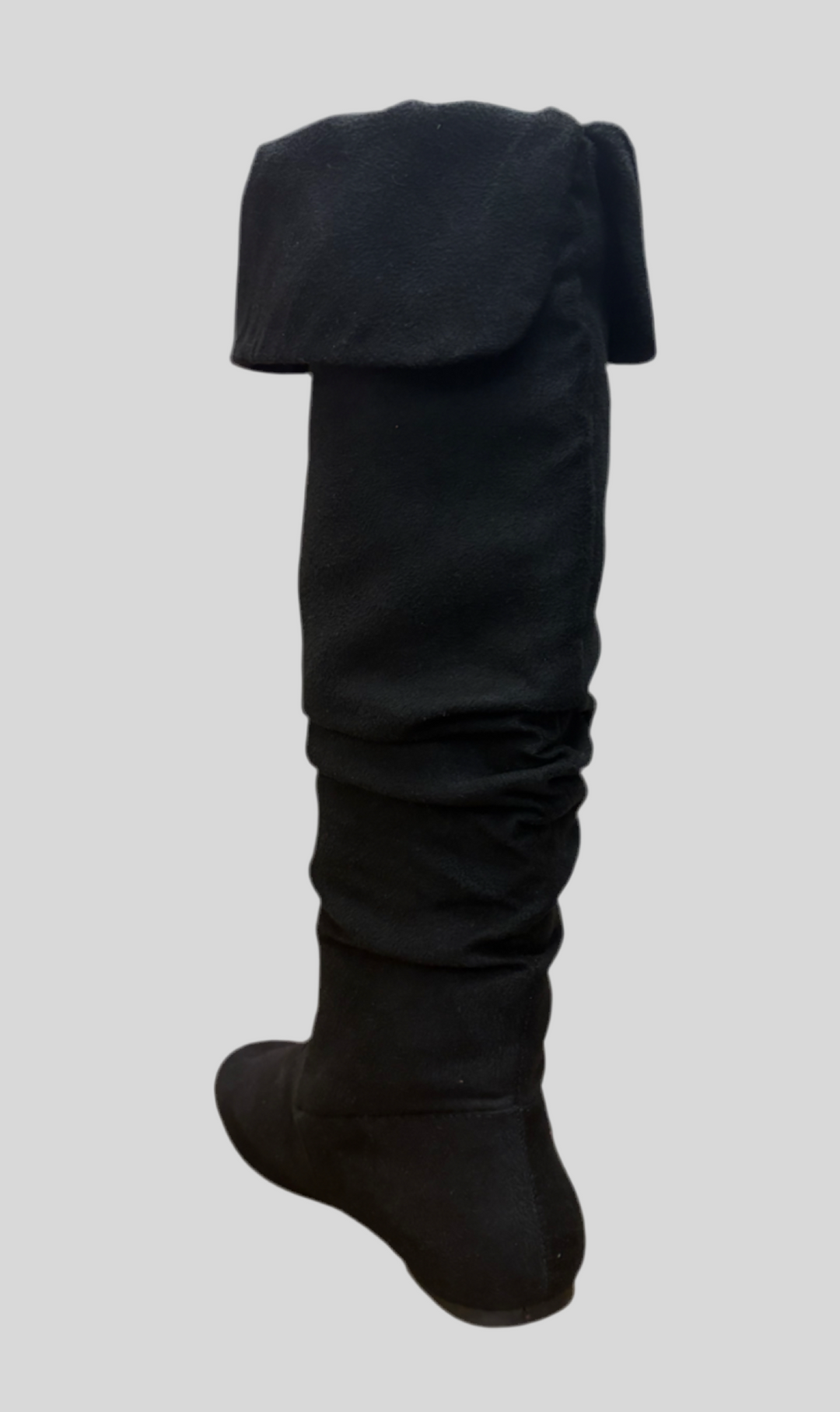 Black Fold Over Full Calf High Faux Suede Boots