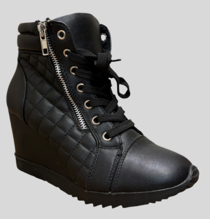 Sporty Leatherette Lace-up High Top Wedge Bootie Shoes