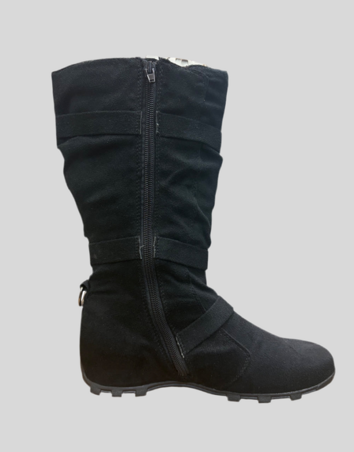 Buckle Slouch Flat Heel Mid Calf High Boots