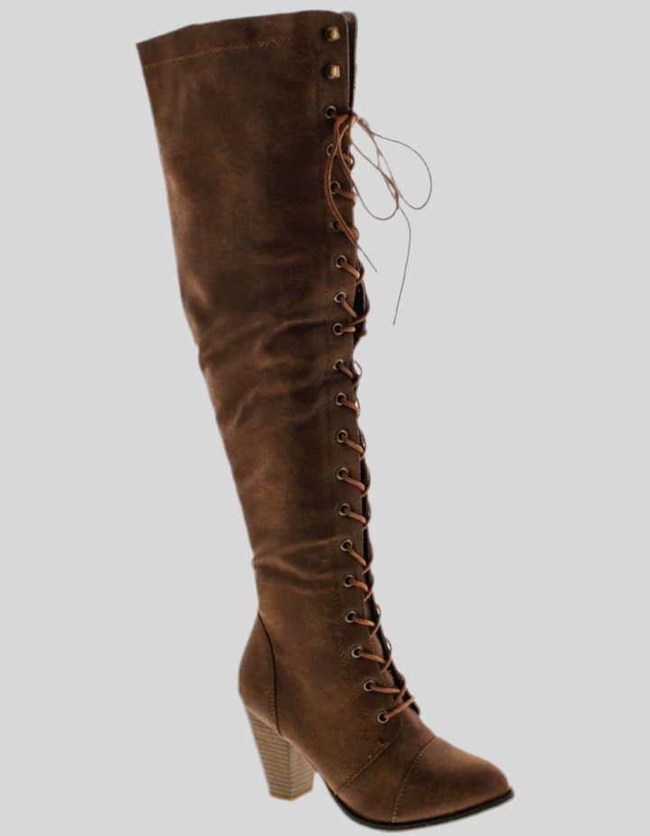 Chunky Heel Lace Up Over The Knee High Boots with Heels
