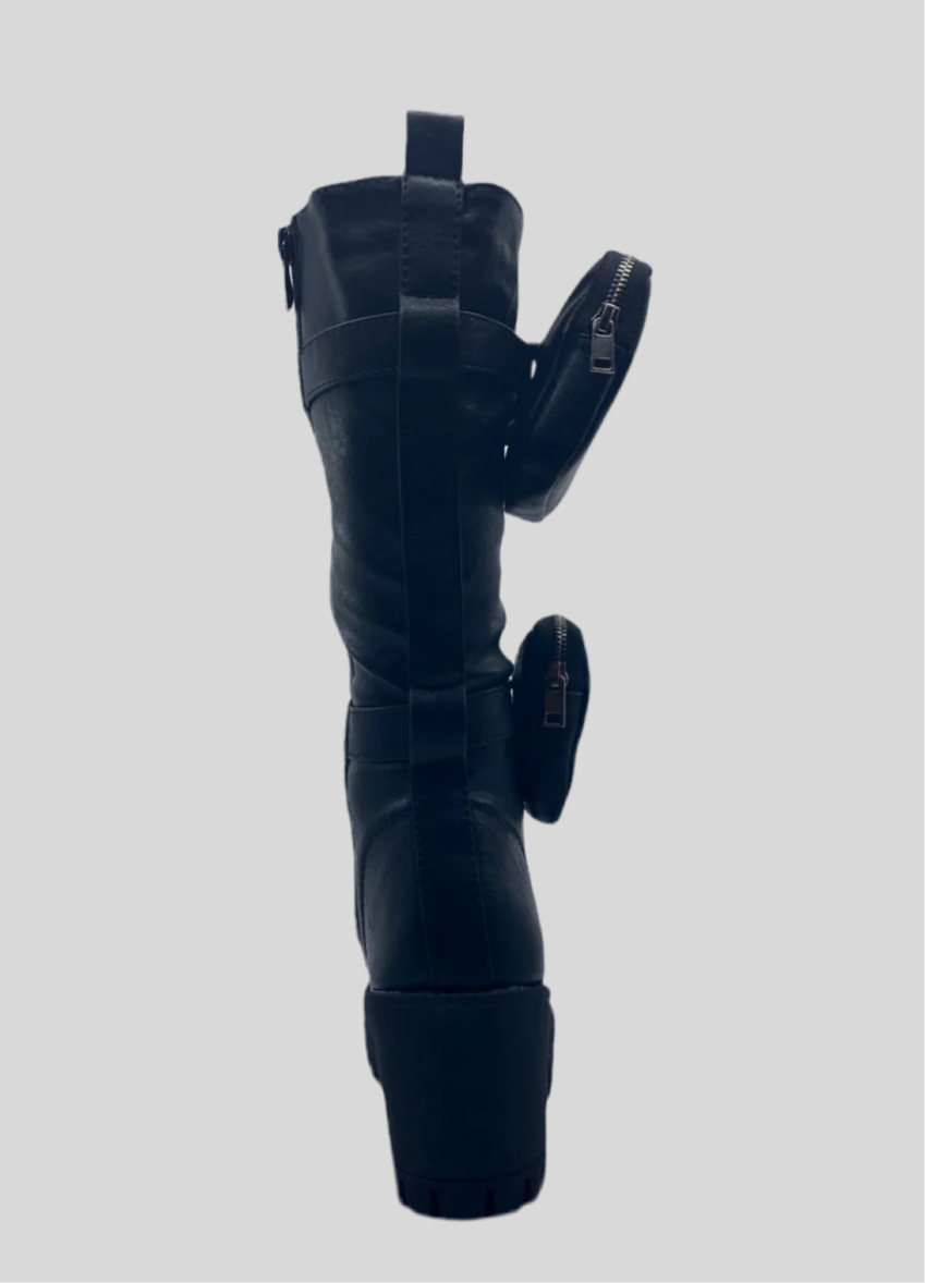 Pouch Accented Full Calf High Tie Up Boots