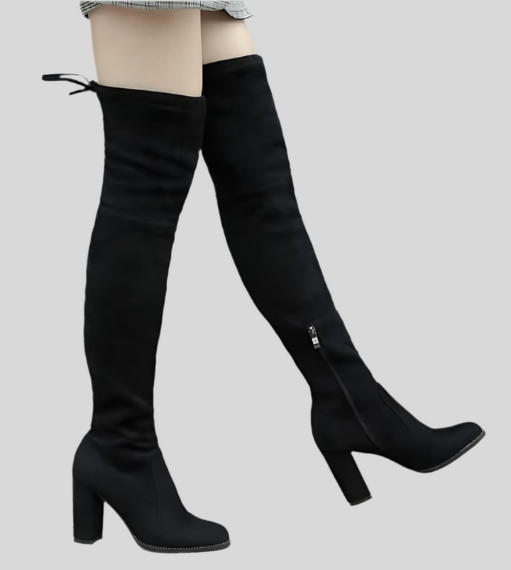 Suede Over the Knee Boots with Tie Detail and Heels
