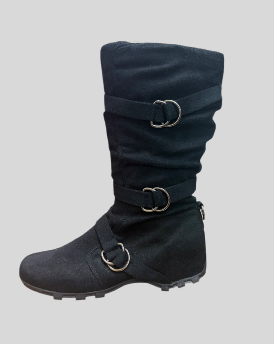 Buckle Slouch Flat Heel Mid Calf High Boots