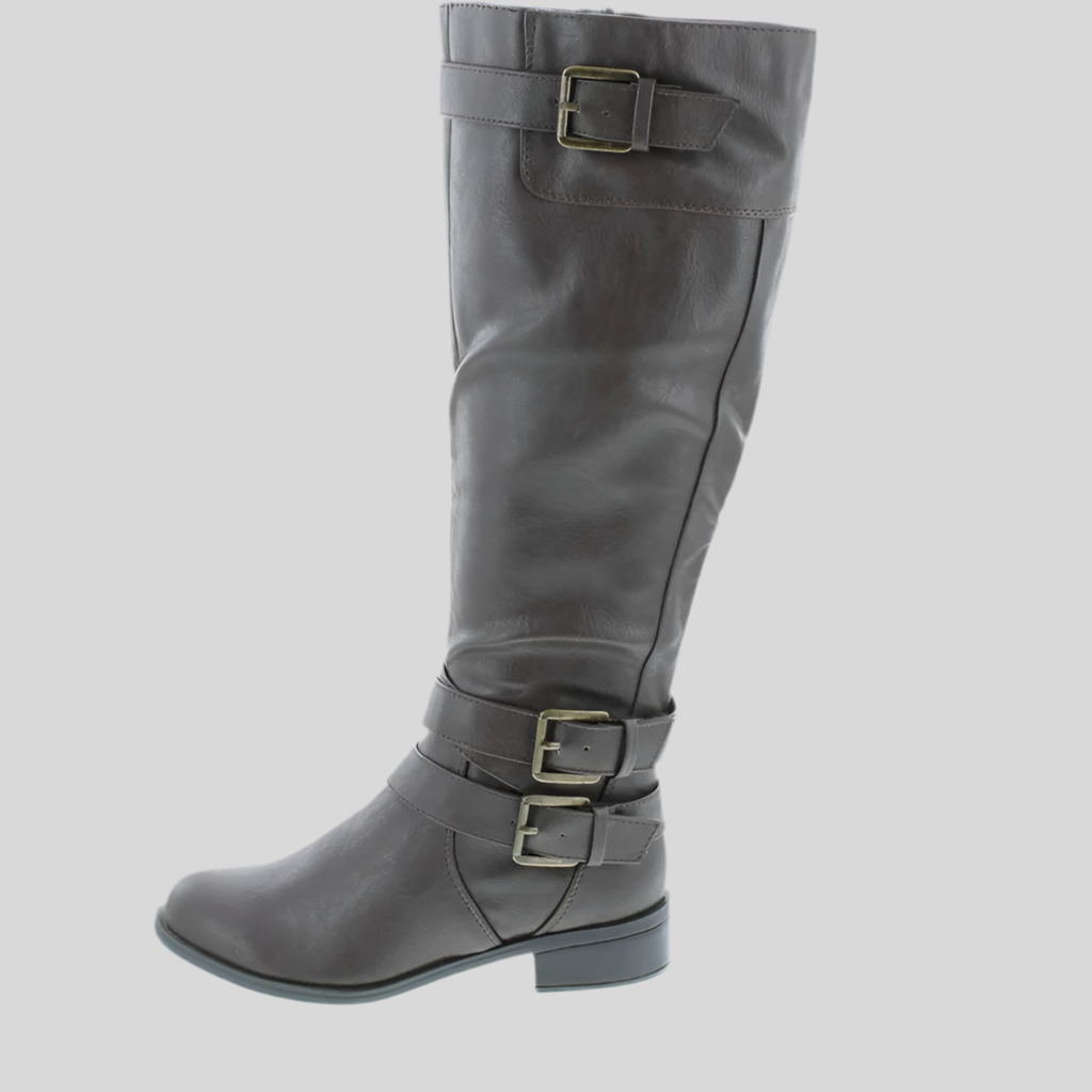 Faux Leather Buckle Accent Knee High Boots