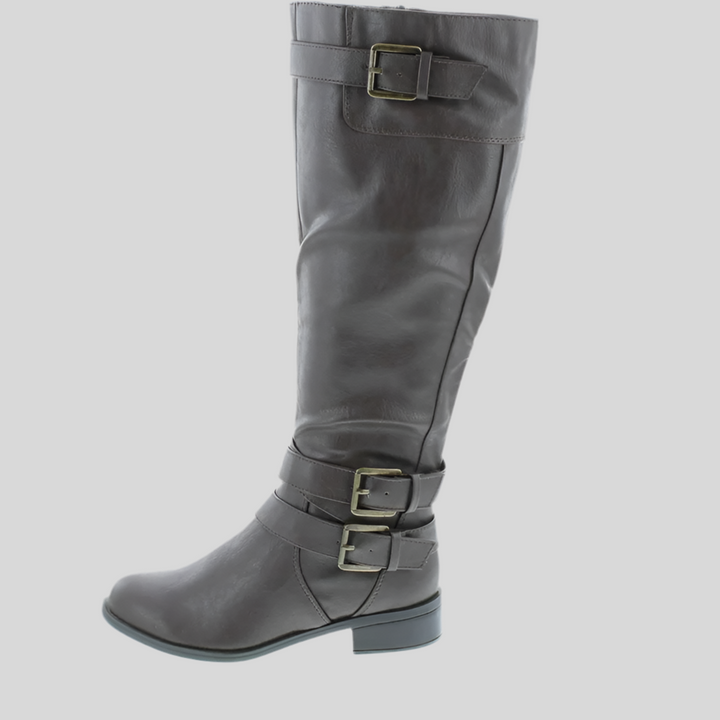 Faux Leather Buckle Accent Knee High Boots