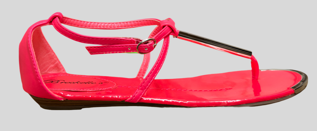 Neon Pink Hardware Detail Adjustable Strap Labelle Round Toe Buckle Thong Sandals