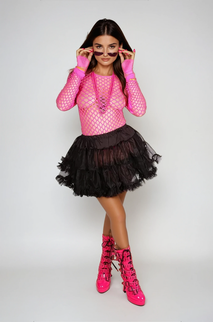 Neon Pink Fishnet Long Sleeve Top