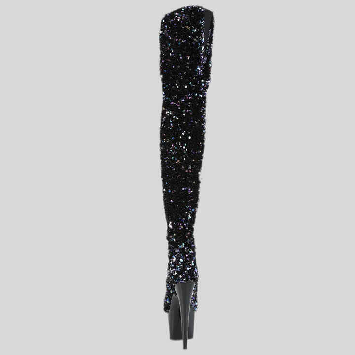 Pleaser Sequin Thigh High Platform Boots with Heels