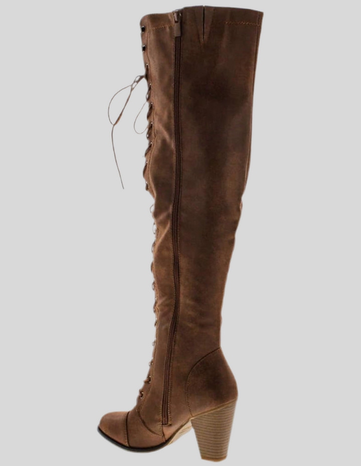 Chunky Heel Lace Up Over The Knee High Boots with Heels