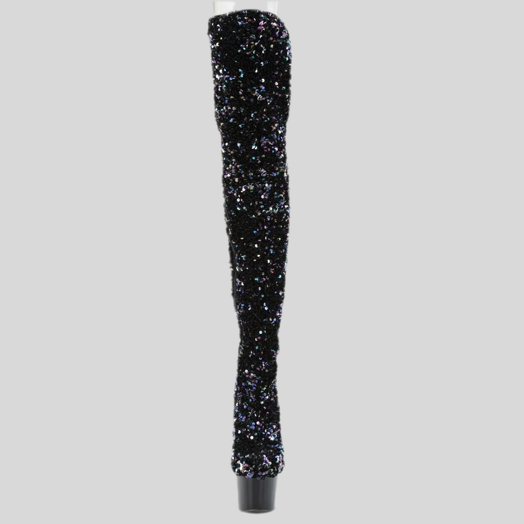 Pleaser Sequin Thigh High Platform Boots with Heels