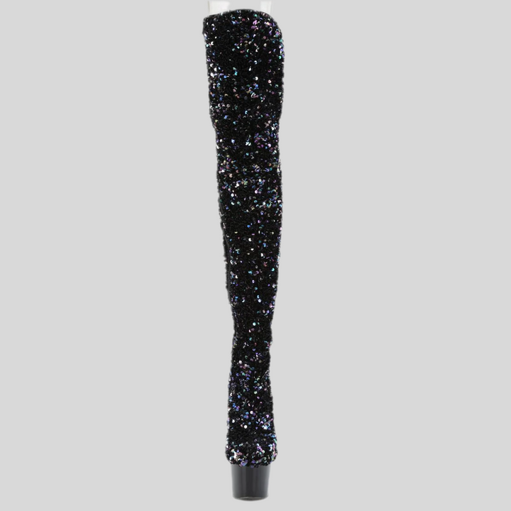 Pleaser Sequin Thigh High Platform Boots with Heels