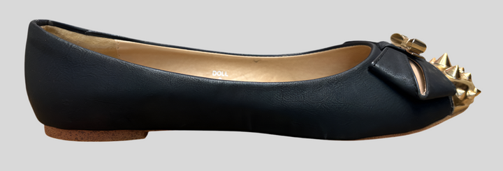 Frontal Spiked Ballet Flats with Bow Tie Detail