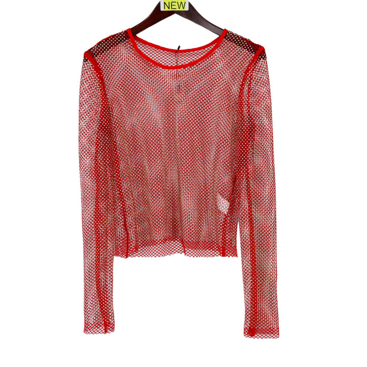 Sparkling Rhinestone Mesh Long-Sleeve Top