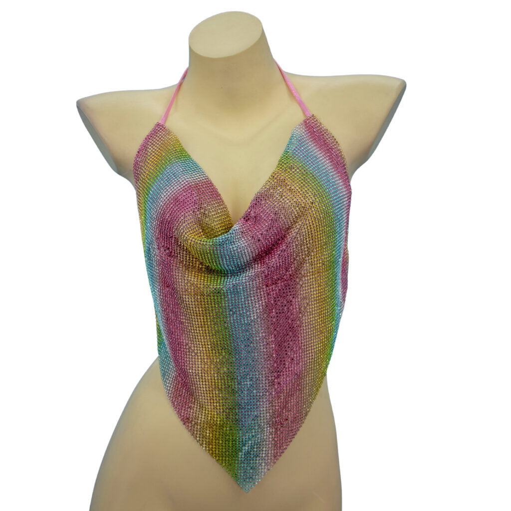 Sparkling Rhinestone V-Shape Top with Lining
