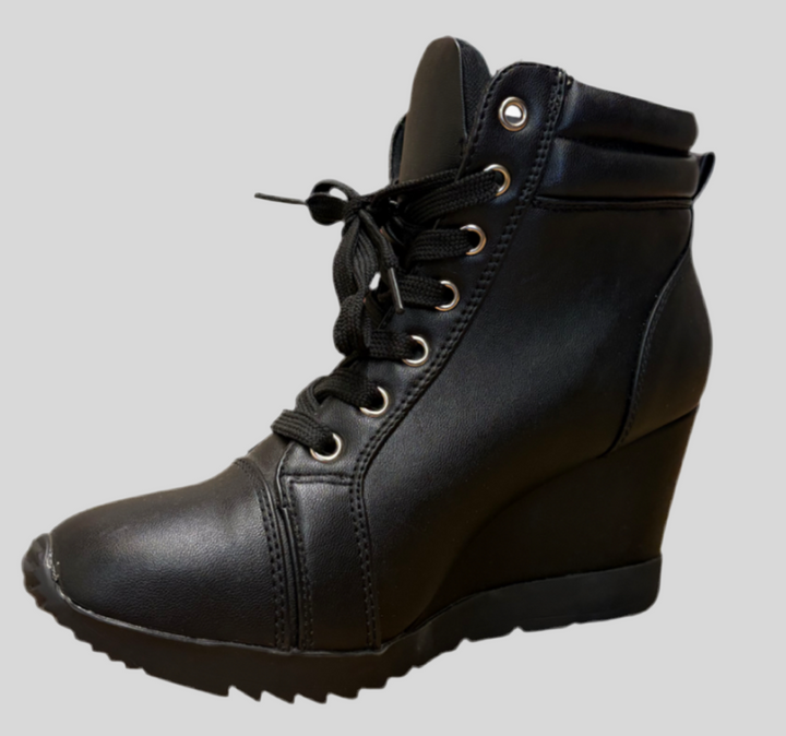 Sporty Leatherette Lace-up High Top Wedge Bootie Shoes