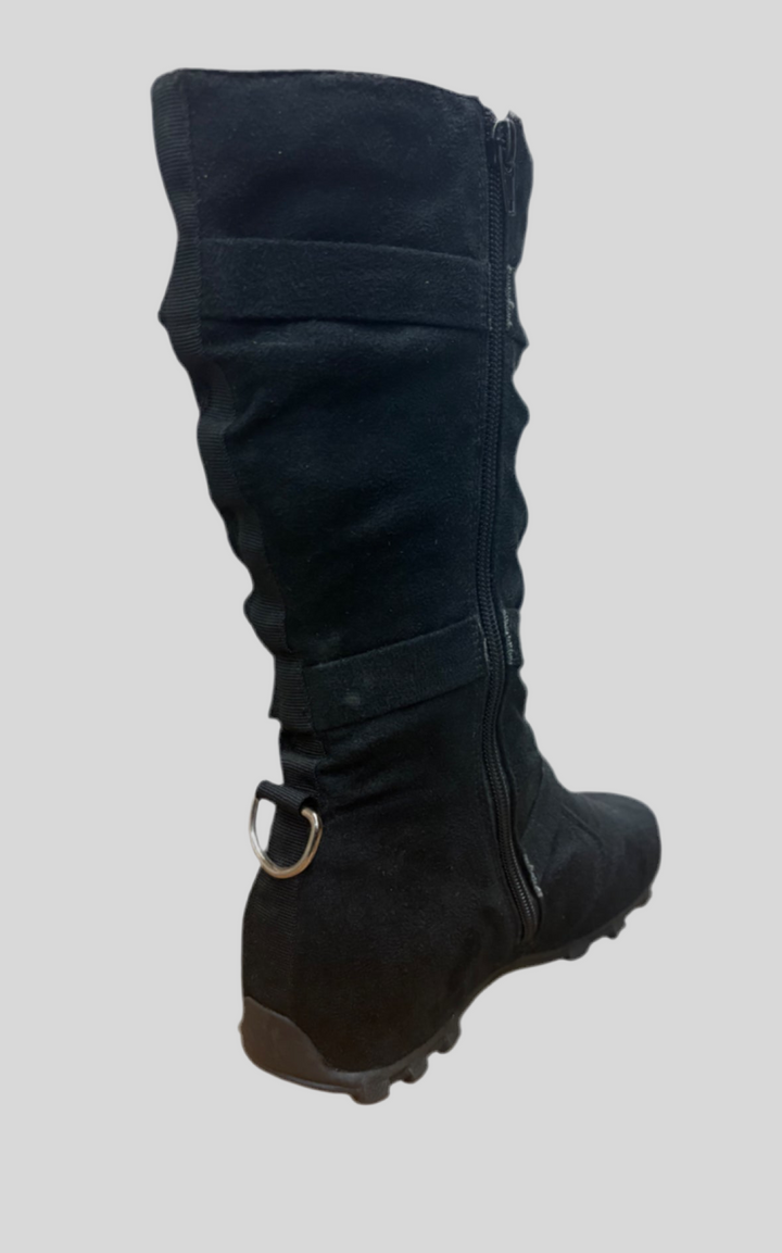 Buckle Slouch Flat Heel Mid Calf High Boots