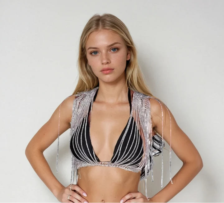 Korean Rhinestone Fringe Top