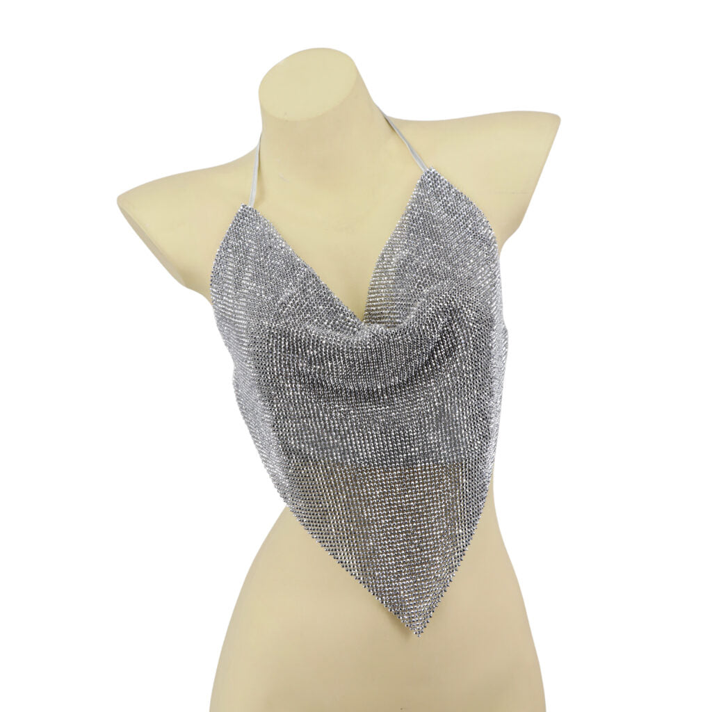 Sparkling Rhinestone V-Shape Top with Lining