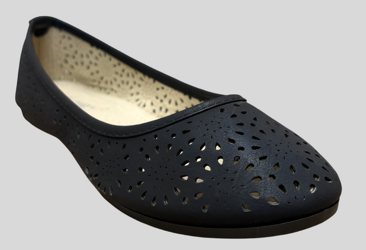 Perforated Black Leather Ballet Flats