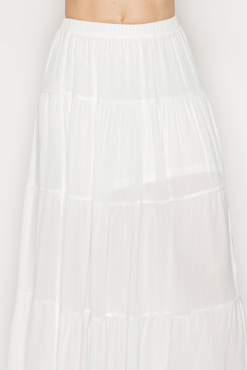 Slit Tiered Elastic Midi Skirt