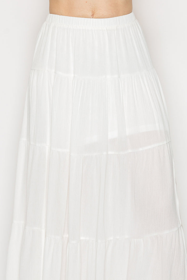 Slit Tiered Elastic Midi Skirt