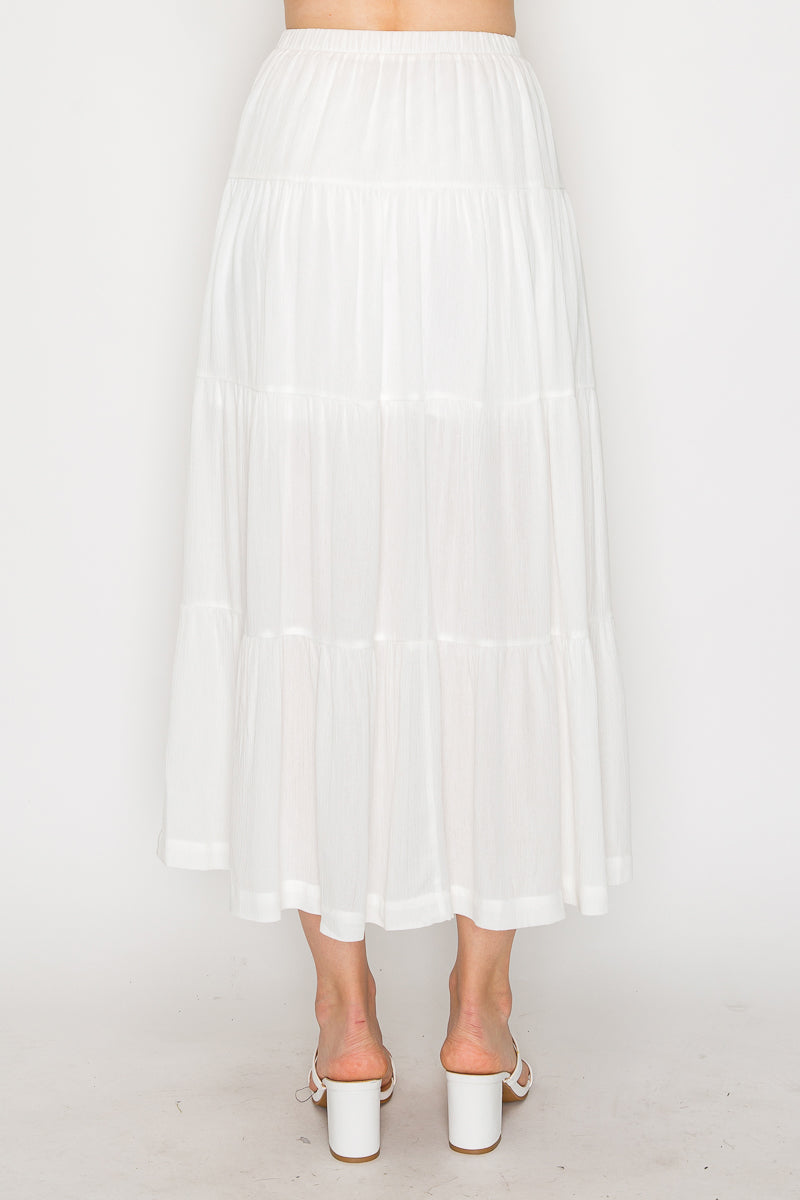 Slit Tiered Elastic Midi Skirt
