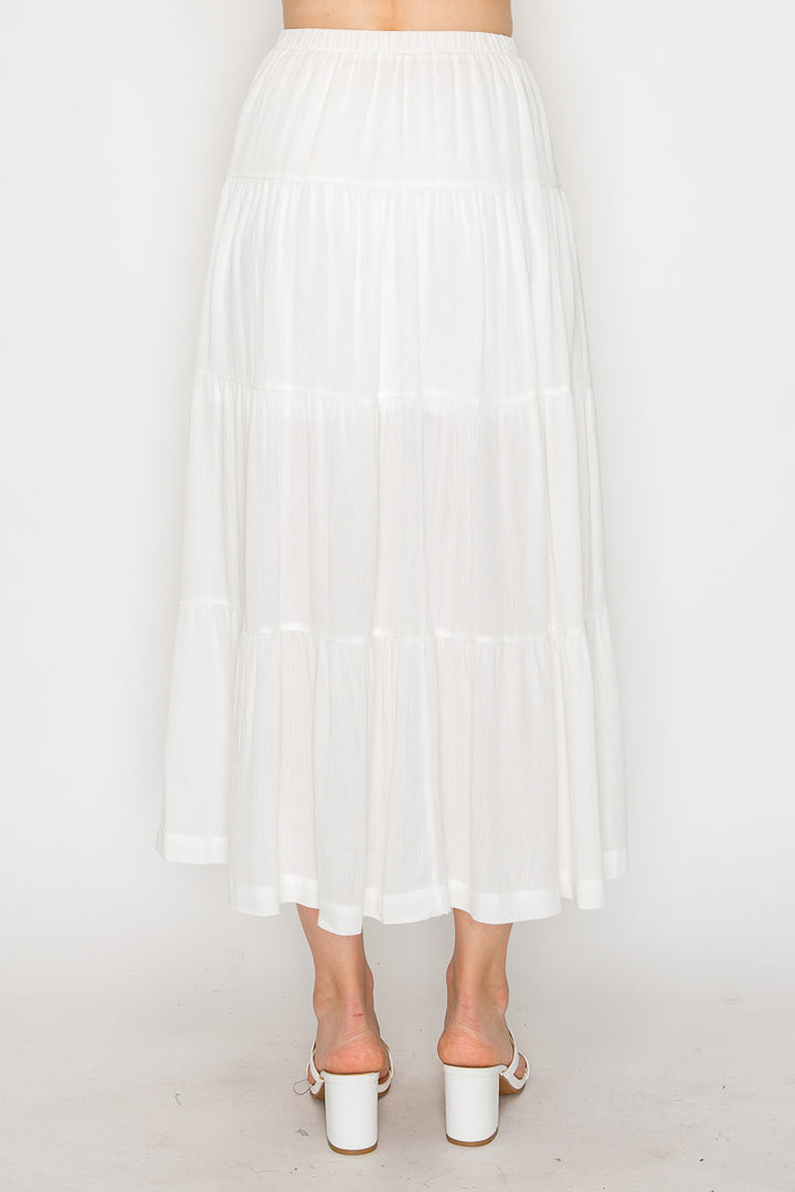 Slit Tiered Elastic Midi Skirt