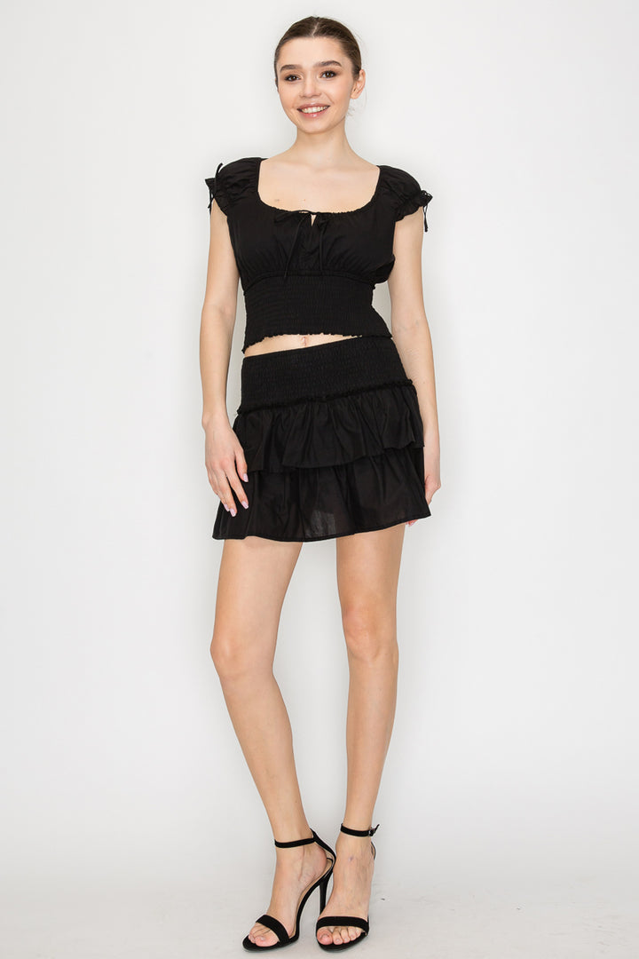 Smock Waist Tiered Ruffle Skirt