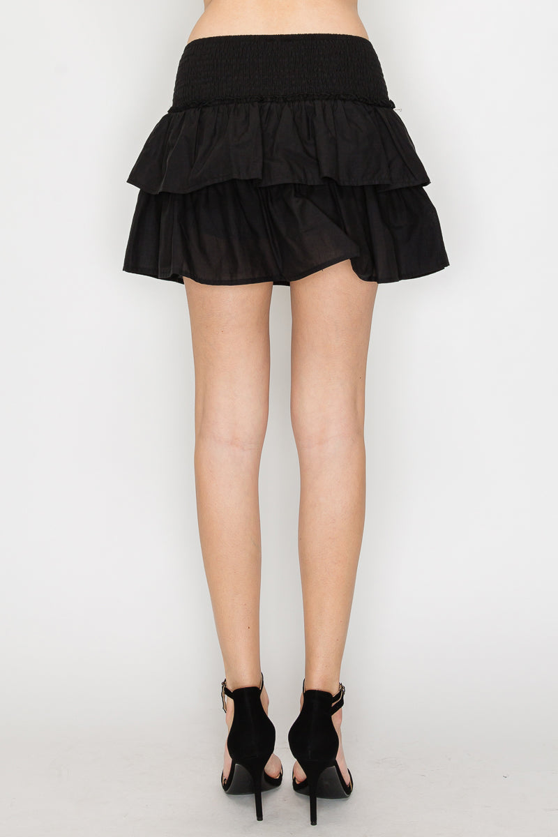 Smock Waist Tiered Ruffle Skirt