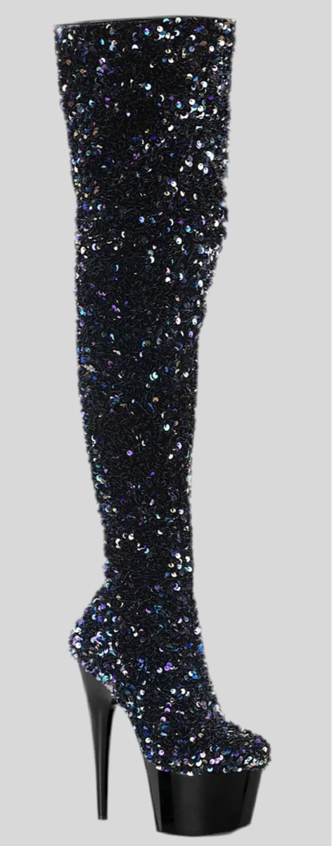 Pleaser Sequin Thigh High Platform Boots with Heels