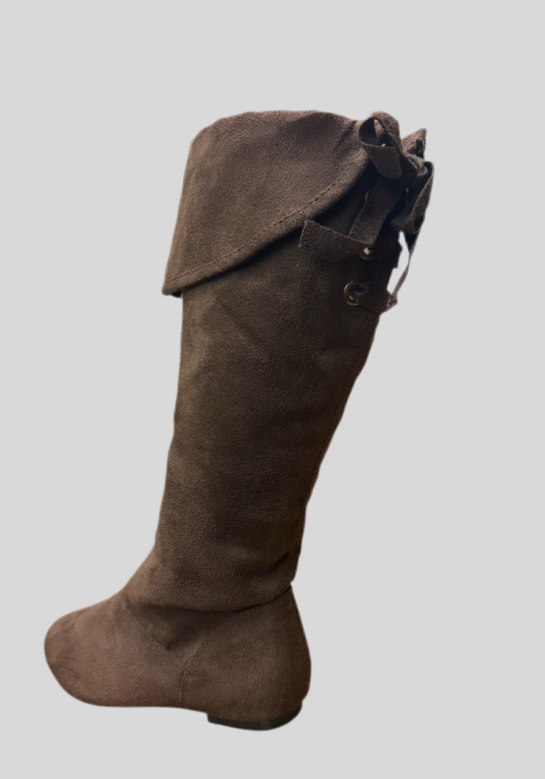 Brown Fold Over Full Calf High Faux Suede Boots