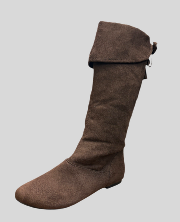 Brown Fold Over Full Calf High Faux Suede Boots
