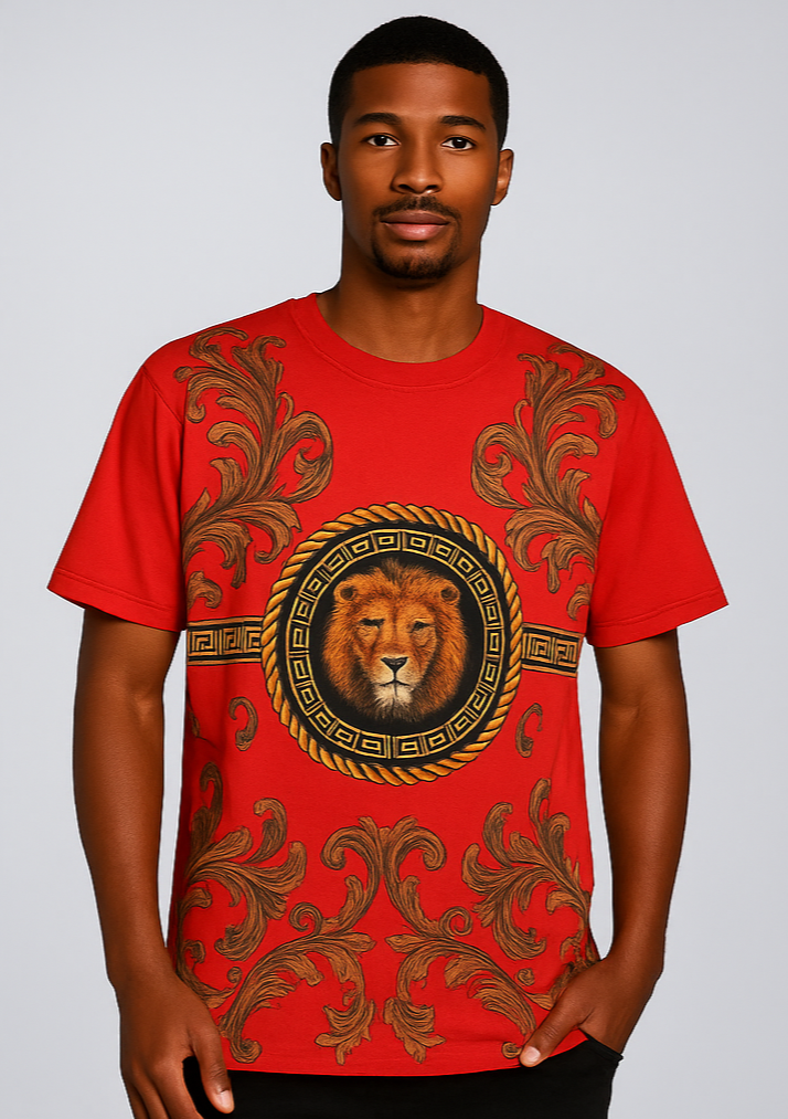 Rhinestone Lion Baroque Tee Shirt – Black & Red Editions