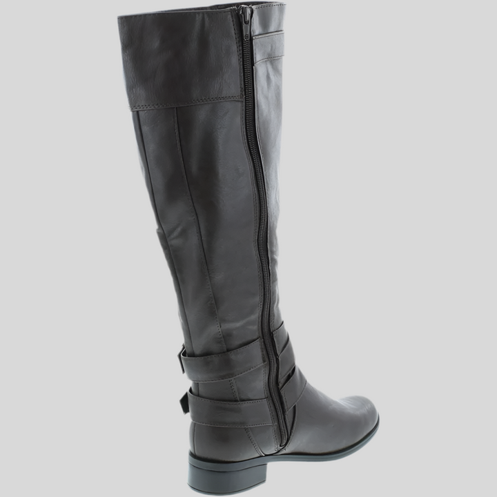 Faux Leather Buckle Accent Knee High Boots